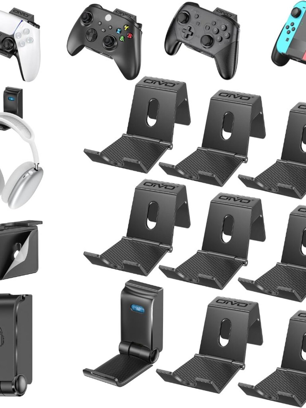 Controller & Headset Wall Mount Holder Stand, Foldable Headphone Stand, Gaming C